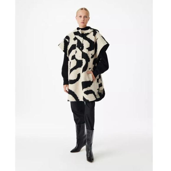 IRO Morri Vest Coat Abstract Pattern Hood Black and White Size 34 / US XS - Picture 1 of 14